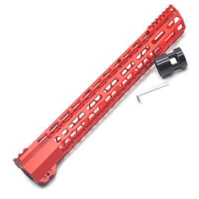 New Clamp style 15 inches red M-LOK free float AR15 M16 M4 rifle handguard with a curve slant cut nose fit .223/5.56 rifles