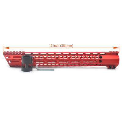 Trirock New Clamp style 15 inches red M-LOK free float AR15 M16 M4 rifle handguard with a curve slant cut nose fit .223/5.56 rifles