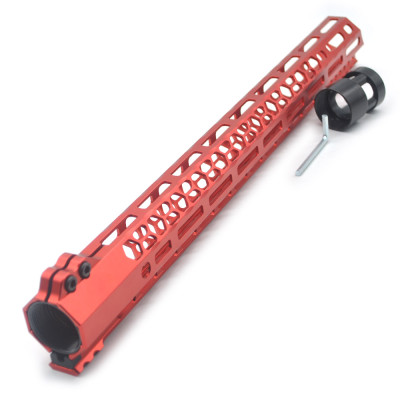 Trirock New Clamp style 17 inches red M-LOK free float AR15 M16 M4 rifle handguard with a curve slant cut nose fit .223/5.56 rifles
