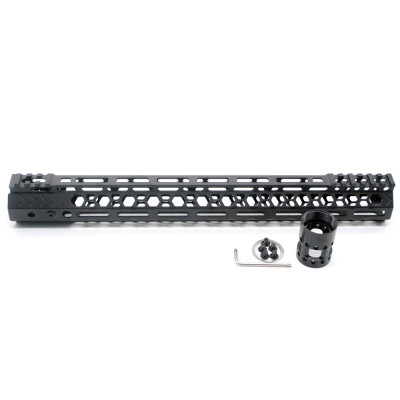 Aplus NSR style Black 15 inches M-LOK free float AR15 handguard mlok bevel edge fits .223/5.56 rifles with steel barrel nut