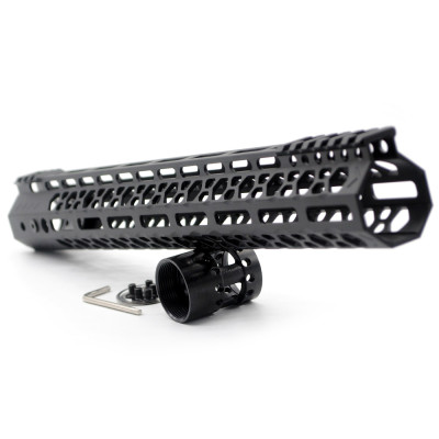 Trirock NSR style Black 15 inches M-LOK free float AR15 handguard mlok bevel edge fits .223/5.56 rifles with steel barrel nut