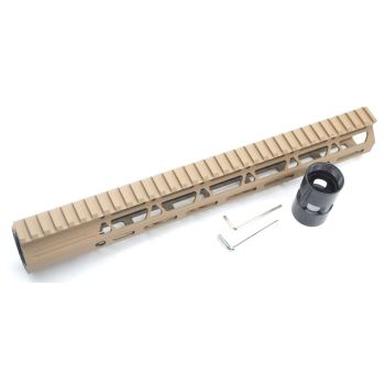 Trirock Clamp On TAN / Flat Dark Earth Tactical 13.5 inches M-LOK handguard for AR15 M4 M16 with Steel Barrel Nut fits .223/5.56 rifles