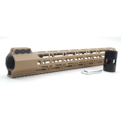 Trirock Clamp On TAN / Flat Dark Earth Tactical 15 inches M-LOK handguard for AR15 M4 M16 with Steel Barrel Nut fits .223/5.56 rifles