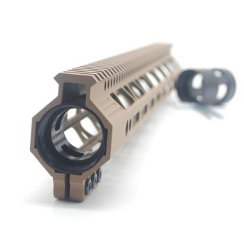 Trirock Clamp On TAN / Flat Dark Earth Tactical 17 inches M-LOK handguard for AR15 M4 M16 with Steel Barrel Nut fits .223/5.56 rifles