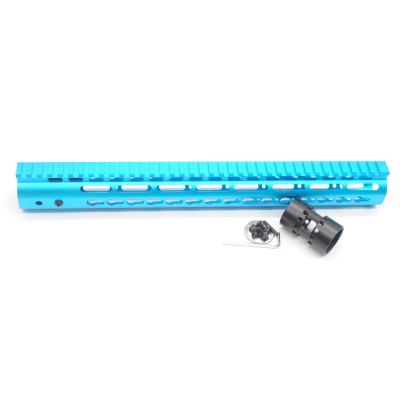 Trirock New NSR 15 Inch Length Blue Free Floating Blue KeyMod AR15 Handguard With Rail Mount Steel Barrel Nut
