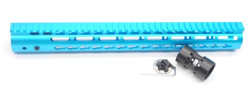 New NSR 15 Inch Length Blue Free Floating Blue KeyMod AR15 Handguard With Rail Mount Steel Barrel Nut