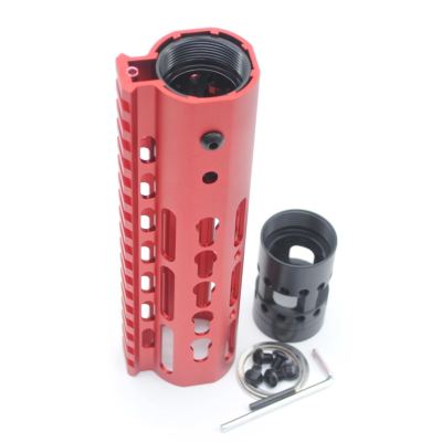 Trirock New NSR 7 Inch Length Red Free Floating KeyMod AR15 Handguard With Rail Mount Steel Barrel Nut