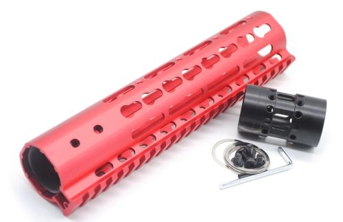 New NSR 9 Inch Length Red Free Floating KeyMod AR15 Handguard With Rail Mount Steel Barrel Nut