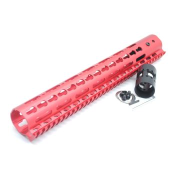 Trirock New NSR 13.5 Inch Length Red Free Floating KeyMod AR15 Handguard With Rail Mount Steel Barrel Nut