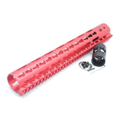 Trirock New NSR 13.5 Inch Length Red Free Floating KeyMod AR15 Handguard With Rail Mount Steel Barrel Nut