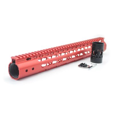 New NSR 15 Inch Length Red Free Floating KeyMod AR15 Handguard With Rail Mount Steel Barrel Nut