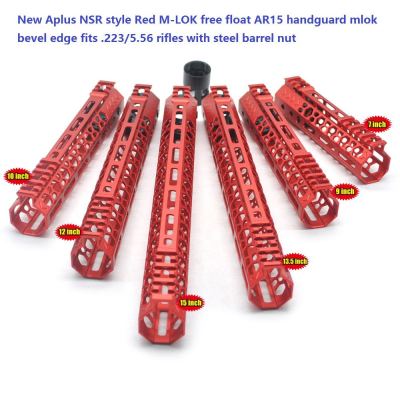6-pack New Aplus NSR style Red M-LOK free float AR15 handguard mlok bevel edge fits .223/5.56 rifles with steel barrel nut