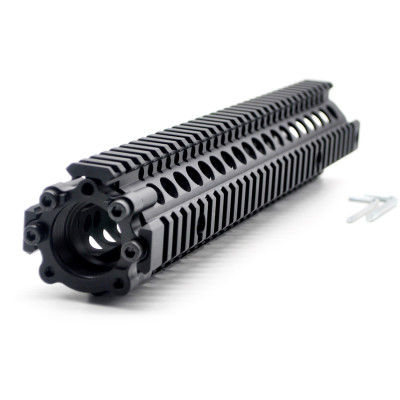 TRIROCK Two-pieces design 12.7 inch Drop-in Black Quad Rail handguard for MK18 Rifle interface system For Fitting .223 cal.