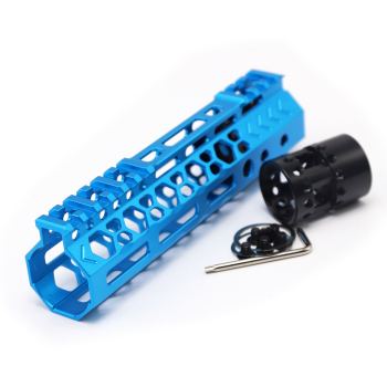 Trirock NSR style Blue 7 inch M-LOK free float AR15 handguard mlok bevel edge fits .223/5.56 rifles with steel barrel nut