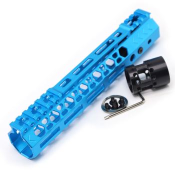 Trirock NSR style Blue 9 inch M-LOK free float AR15 handguard mlok bevel edge fits .223/5.56 rifles with steel barrel nut