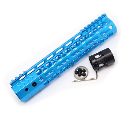 Trirock NSR style Blue 10 inch M-LOK free float AR15 handguard mlok bevel edge fits .223/5.56 rifles with steel barrel nut