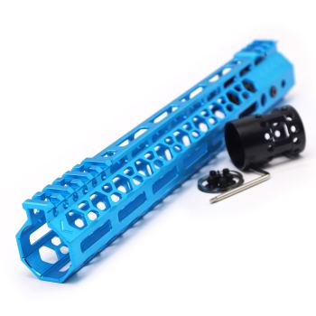 Trirock NSR style Blue 12 inch M-LOK free float AR15 handguard mlok bevel edge fits .223/5.56 rifles with steel barrel nut