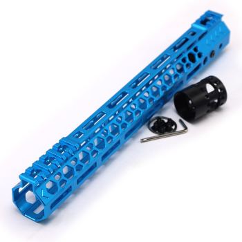 Trirock NSR style Blue 13.5 inch M-LOK free float AR15 handguard mlok bevel edge fits .223/5.56 rifles with steel barrel nut