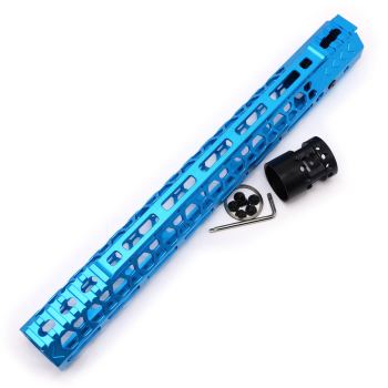 Trirock NSR style Blue 13.5 inch M-LOK free float AR15 handguard mlok bevel edge fits .223/5.56 rifles with steel barrel nut