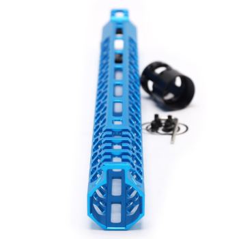 Trirock NSR style Blue 15 inch M-LOK free float AR15 handguard mlok bevel edge fits .223/5.56 rifles with steel barrel nut