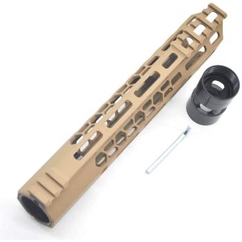 Trirock New Clamp style 10 inch Tan/ FDE M-LOK free float AR15 M16 M4 rifle handguard with a curve slant cut nose fit .223/5.56 rifles