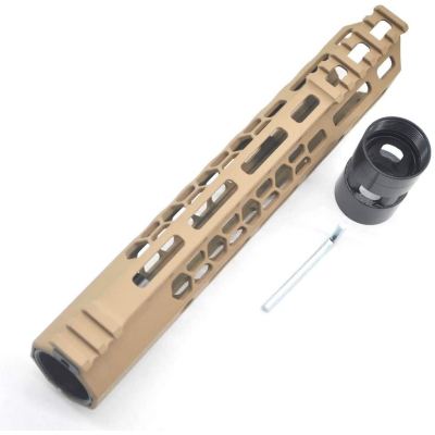 Trirock New Clamp style 10 inch Tan/ FDE M-LOK free float AR15 M16 M4 rifle handguard with a curve slant cut nose fit .223/5.56 rifles