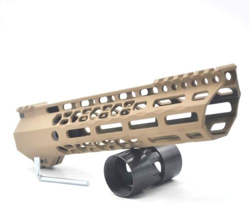 New Clamp style 10 inch Tan/ FDE M-LOK free float AR15 M16 M4 rifle handguard with a curve slant cut nose fit .223/5.56 rifles
