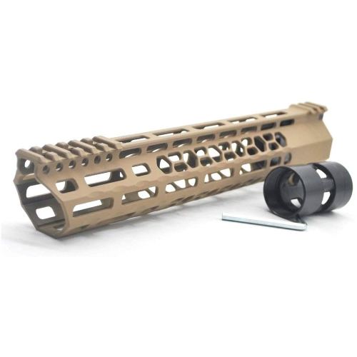 New Clamp style 12 inch Tan/ FDE M-LOK free float AR15 M16 M4 rifle handguard with a curve slant cut nose fit .223/5.56 rifles