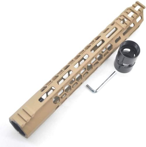 New Clamp style 12 inch Tan/ FDE M-LOK free float AR15 M16 M4 rifle handguard with a curve slant cut nose fit .223/5.56 rifles