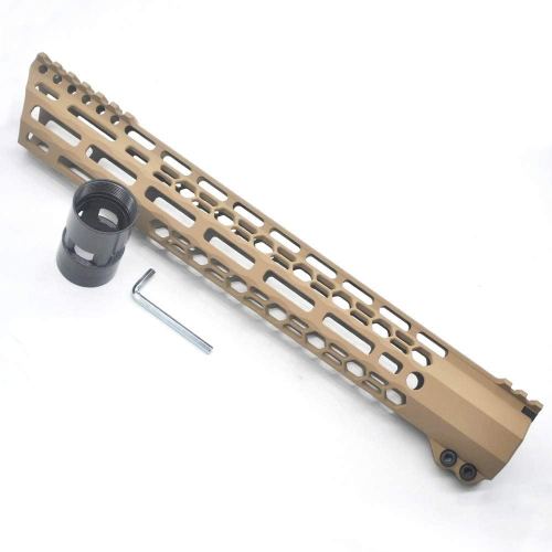 New Clamp style 13.5 inch Tan/ FDE M-LOK free float AR15 M16 M4 rifle handguard with a curve slant cut nose fit .223/5.56 rifles