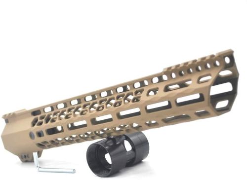 New Clamp style 13.5 inch Tan/ FDE M-LOK free float AR15 M16 M4 rifle handguard with a curve slant cut nose fit .223/5.56 rifles