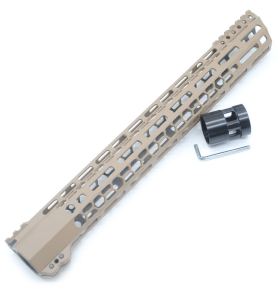 New Clamp style 15 inch Tan/ FDE M-LOK free float AR15 M16 M4 rifle handguard with a curve slant cut nose fit .223/5.56 rifles