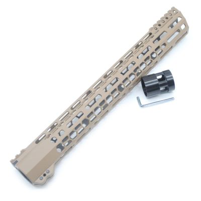 New Clamp style 15 inch Tan/ FDE M-LOK free float AR15 M16 M4 rifle handguard with a curve slant cut nose fit .223/5.56 rifles