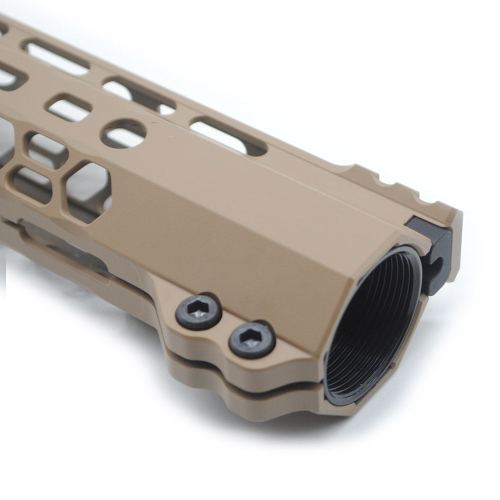 New Clamp style 15 inch Tan/ FDE M-LOK free float AR15 M16 M4 rifle handguard with a curve slant cut nose fit .223/5.56 rifles