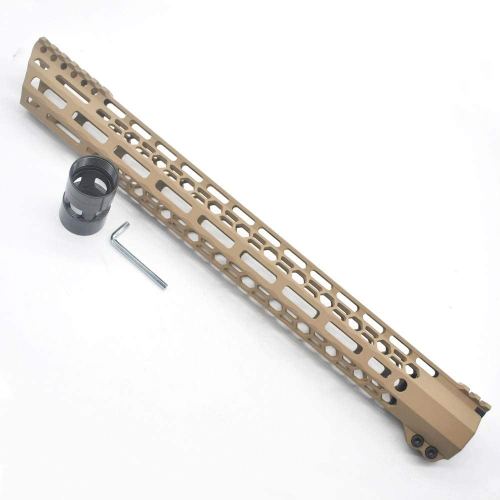 New Clamp style 17 inch Tan/ FDE M-LOK free float AR15 M16 M4 rifle handguard with a curve slant cut nose fit .223/5.56 rifles