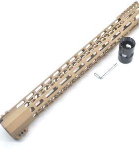 New Clamp style 17 inch Tan/ FDE M-LOK free float AR15 M16 M4 rifle handguard with a curve slant cut nose fit .223/5.56 rifles