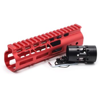 New NSR 7 Inch Length Red Free Floating M-LOK AR15 Handguard With Rail Mount Steel Barrel Nut
