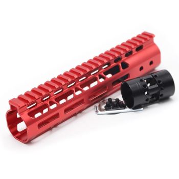 New NSR 9 Inch Length Red Free Floating M-LOK AR15 Handguard With Rail Mount Steel Barrel Nut
