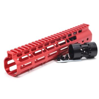 New NSR 10 Inch Length Red Free Floating M-LOK AR15 Handguard With Rail Mount Steel Barrel Nut