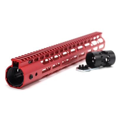 New NSR 15 Inch Length Red Free Floating M-LOK AR15 Handguard With Rail Mount Steel Barrel Nut