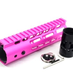 New NSR 7 Inch Length Pink Free Floating KeyMod AR15 Handguard With Rail Mount Steel Barrel Nut