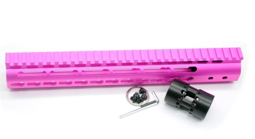New NSR 12 Inch Length Pink Free Floating KeyMod AR15 Handguard With Rail Mount Steel Barrel Nut