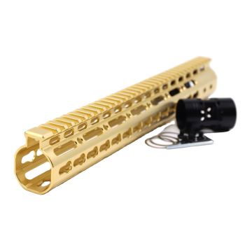 Gold NSR 13.5 Inch Free Float KeyMod AR15 AR-15 Handguard with Rail Mounted Steel Barrel Nut fit .223 5.56 rifles