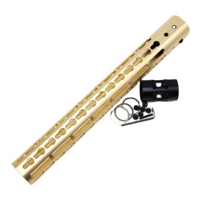 Gold NSR 13.5 Inch Free Float KeyMod AR15 AR-15 Handguard with Rail Mounted Steel Barrel Nut fit .223 5.56 rifles