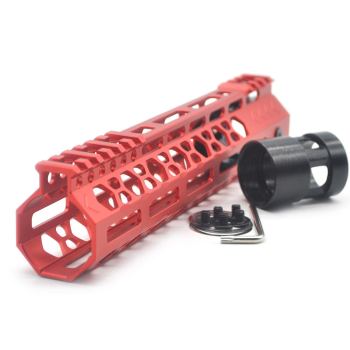Trirock  NSR style Red 9 inch M-LOK free float AR15 handguard mlok bevel edge fits .223/5.56 rifles with steel barrel nut