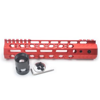 Trirock  NSR style Red 9 inch M-LOK free float AR15 handguard mlok bevel edge fits .223/5.56 rifles with steel barrel nut