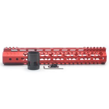 Trirock NSR style Red 12 inch M-LOK free float AR15 handguard mlok bevel edge fits .223/5.56 rifles with steel barrel nut