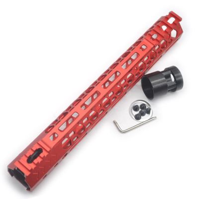 Trirock NSR style Red 12 inch M-LOK free float AR15 handguard mlok bevel edge fits .223/5.56 rifles with steel barrel nut