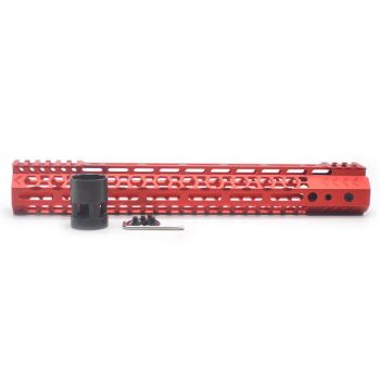 Trirock NSR style Red 13.5 inch M-LOK free float AR15 handguard mlok bevel edge fits .223/5.56 rifles with steel barrel nut