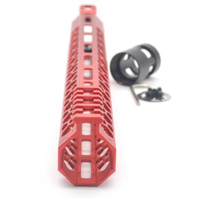Trirock NSR style Red 15 inch M-LOK free float AR15 handguard mlok bevel edge fits .223/5.56 rifles with steel barrel nut